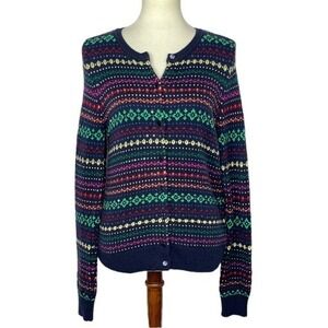 Talbots Cardigan Sweater Womens SP Small Petite Blue Rainbow Striped Sequin Wool